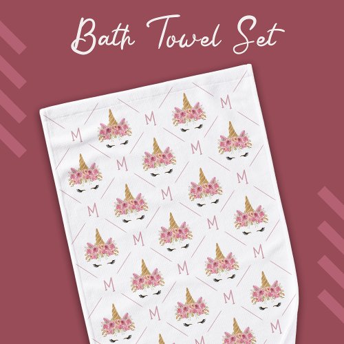Unicorn Monogram Initial Pattern Bath Towel Set