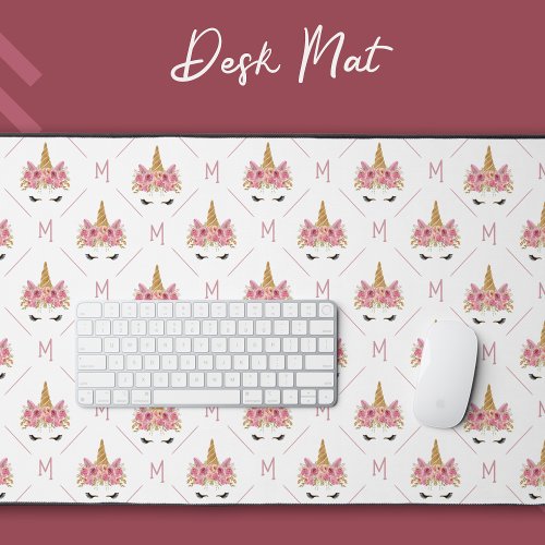 Unicorn Monogram Initial Pattern Desk Mat