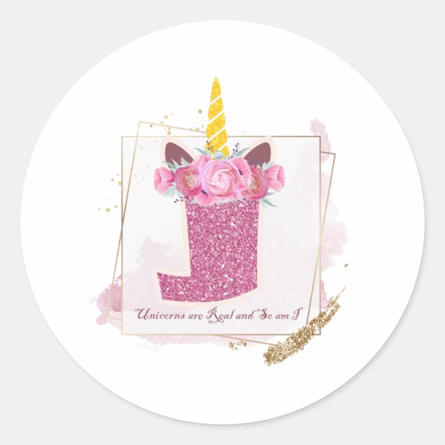 Unicorn Monogram J Custom Stickers (Front)