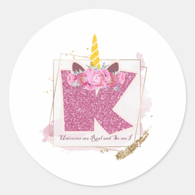 Unicorn Monogram K Custom Stickers (Front)
