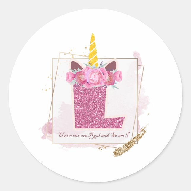 Unicorn Monogram L Custom Stickers (Front)