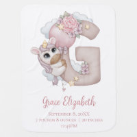 Unicorn Monogram Letter G Pink Baby Girl Gift  Baby Blanket