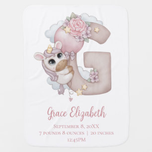 Unicorn Monogram Letter G Pink Baby Girl Gift  Blanket