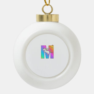 Unicorn Monogram Letter M Initial Cute Girls Birth Ceramic Ball Christmas Ornament