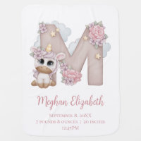 Unicorn Monogram Letter M Pink Baby Girl Gift  Baby Blanket