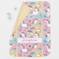 Unicorn Monogram Pink Yellow Rainbow Star Cute Baby Blanket