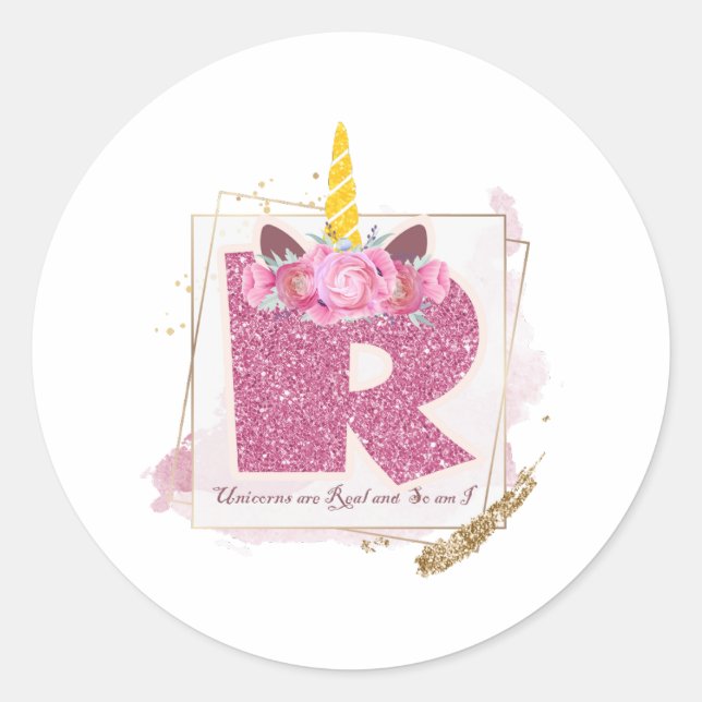 Unicorn Monogram R Custom Stickers (Front)