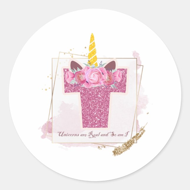 Unicorn Monogram T Custom Stickers (Front)