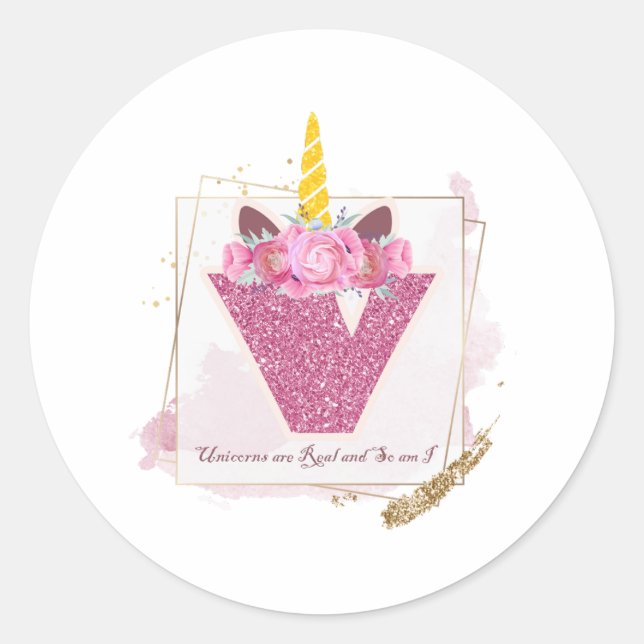 Unicorn Monogram V Custom Stickers (Front)