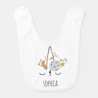 Unicorn Moon and Stars Customizable Baby Bib