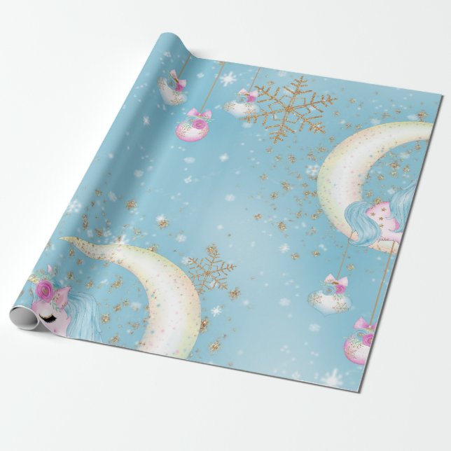 Unicorn Moon Christmas Wrapping Paper (Unrolled)
