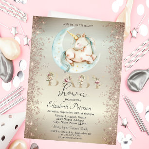 Unicorn Moon Gold Glitter Confetti Baby Shower Invitation