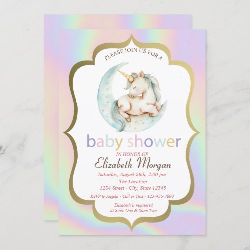 UnicornMoon Holographic Baby Shower  Invitation