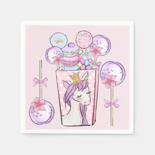 Unicorn Moon Pie and Cake Pops Modern Sweet Napkins