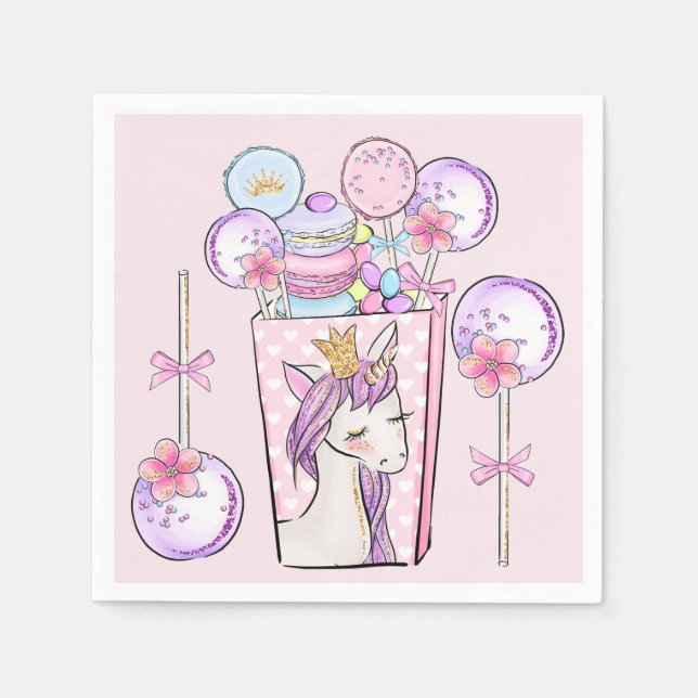 Unicorn "Moon Pie" and "Cake Pops" Modern Sweet Napkins (Front)
