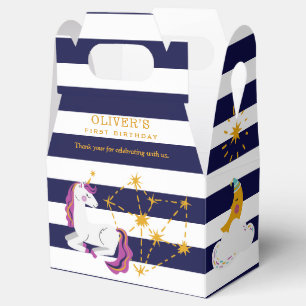 Unicorn Moon Stars Blue 1st Birthday Thank You Favor Boxes