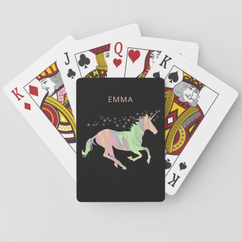 Unicorn multicolored stars and initials poker cards