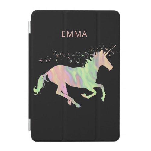 Unicorn multicolored stars and name iPad mini cover