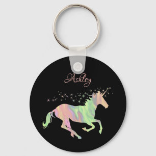 Unicorn multicolored stars and name keychain