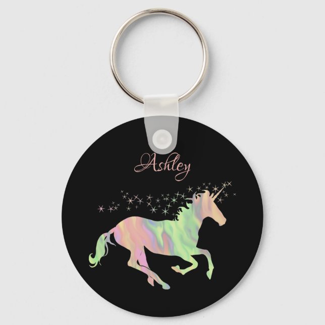 Unicorn multicolored stars and name keychain (Front)