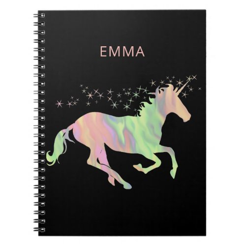 Unicorn multicolored stars and name notebook