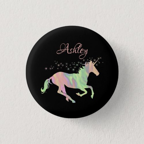 Unicorn multicolored stars name button