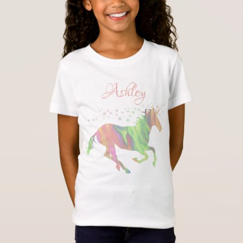 Unicorn multicolored with stars and name T_Shirt