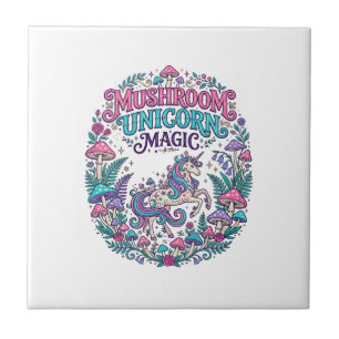 Unicorn Mushroom Unicorn Magic Colorful POD Artwor Ceramic Tile