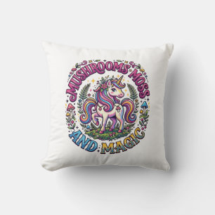 Unicorn Mushrooms Moss and Magic Commercial Shirt Throw Pillow