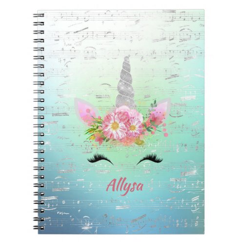 Unicorn Music Horn and Floral Eyelashes Notebook