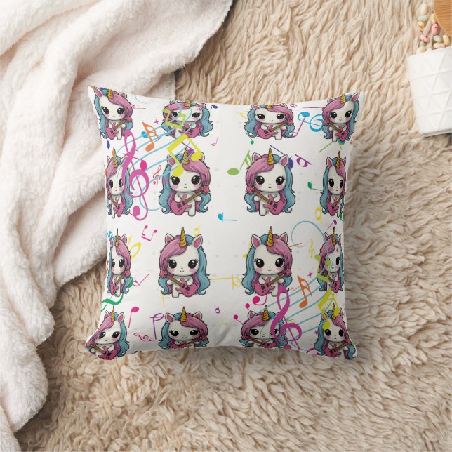 Unicorn Musical Pattern Throw Pillow (Blanket)
