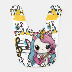 Unicorn Musician Print Baby Bib