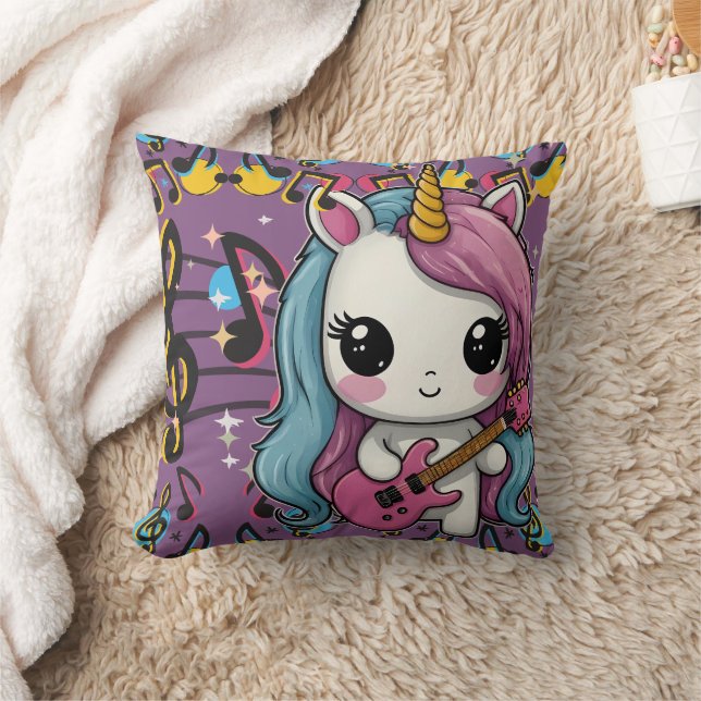 Unicorn Musician Print Throw Pillow (Blanket)