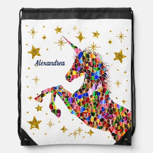 Unicorn Mystical Magical Glitter Personalize   Drawstring Bag