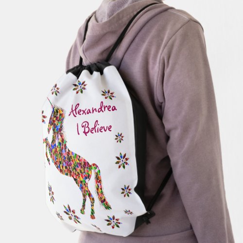 Unicorn Mystical Magical Glitter Personalize  Drawstring Bag