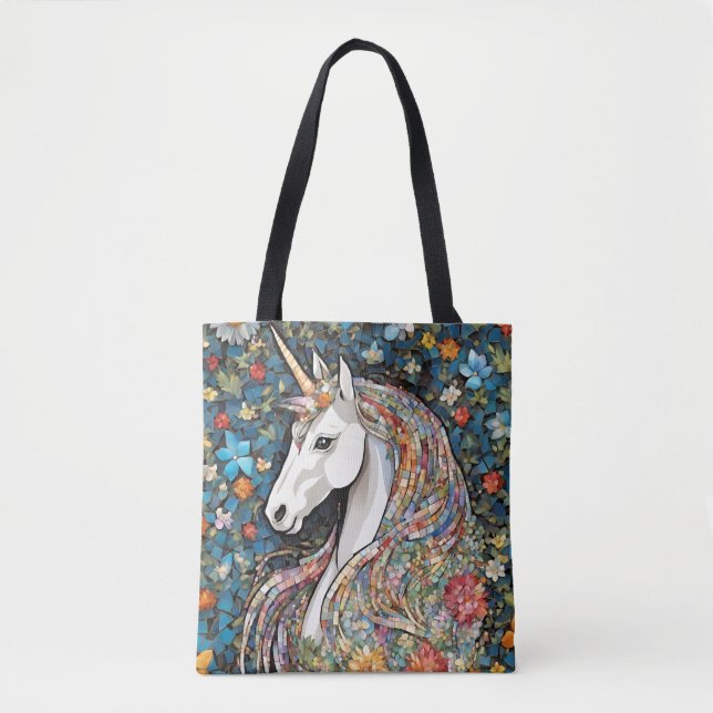 Unicorn Mythical Creature Animal Floral Tote (Front)