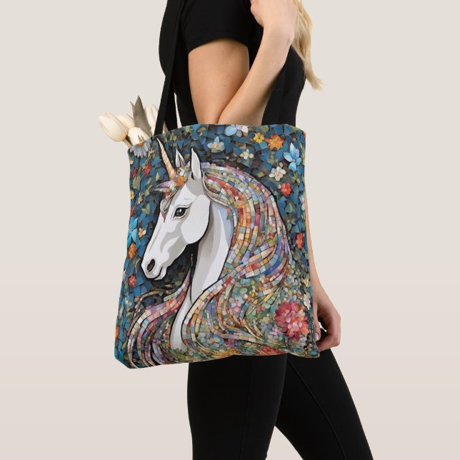 Unicorn Mythical Creature Animal Floral Tote (Close Up)