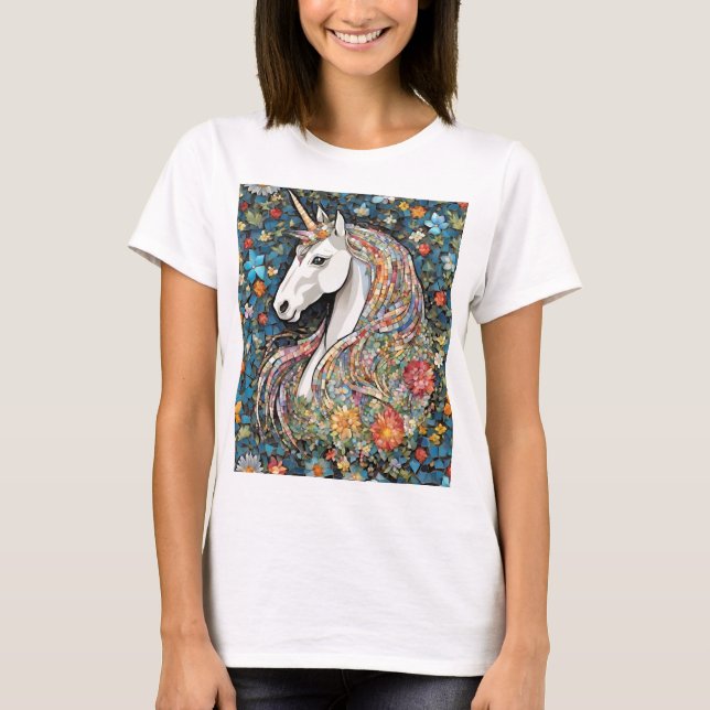 Unicorn Mythical Floral Horse  T-Shirt (Front)