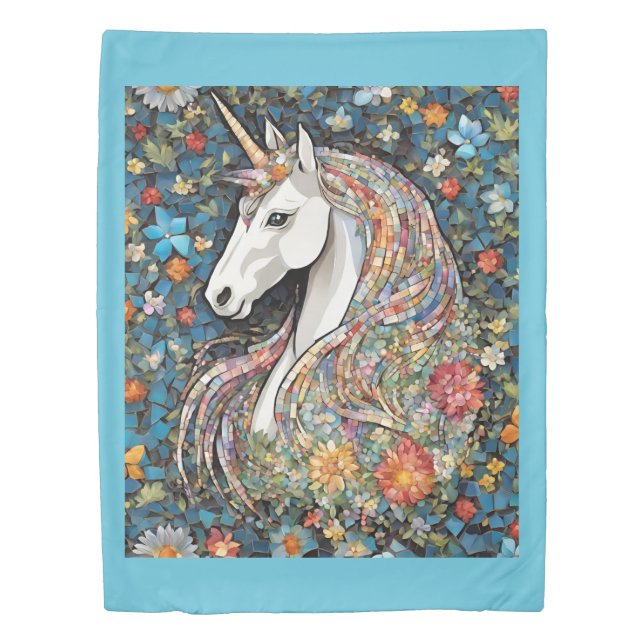 Unicorn Mythical Horse Flowers Duvet Cover (Front)