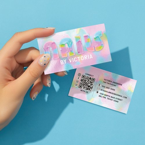 Unicorn Nails Glitter Drips Typography Nail Tech Business Card