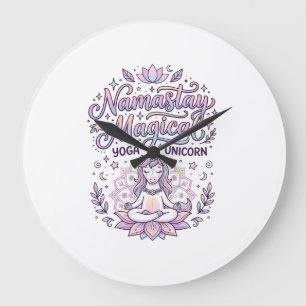 Unicorn Namastay Magical Adorable Typography Desig Large Clock