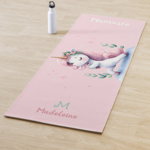 Unicorn Namaste Yoga Cute Funny Pink Name Monogram Mat