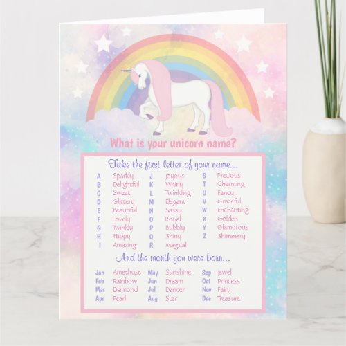 Unicorn Name Game Birthday  Baby Shower Card