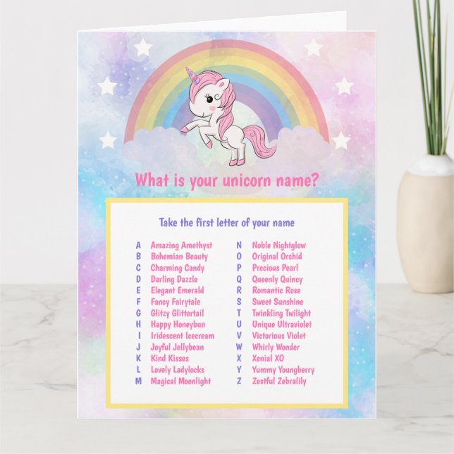 Unicorn Name Game Birthday Card (Front)