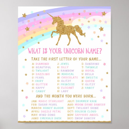 unicorn name game poster zazzlecom