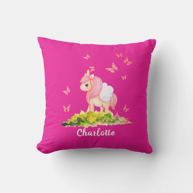  Unicorn Name Nursery Kids Room Decor Pink Throw Pillow (Front)