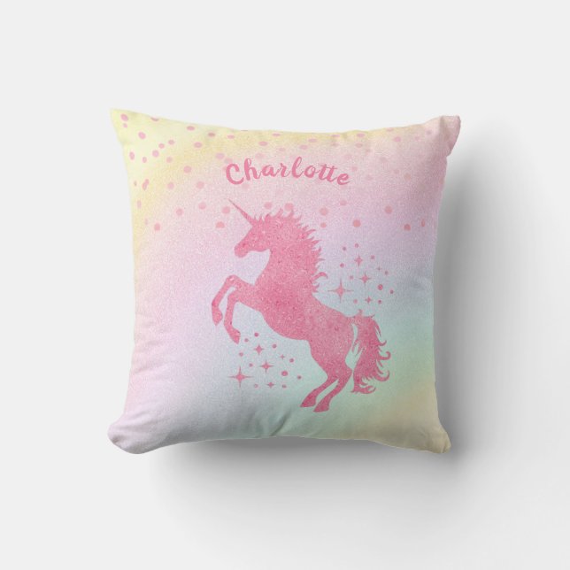   Unicorn Name Nursery Kids Room Decor Rainbow Thr Throw Pillow (Front)