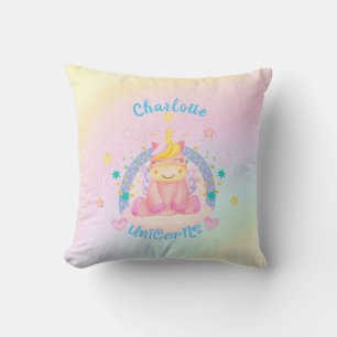   Unicorn Name Nursery Kids Room Decor Rainbow Throw Pillow