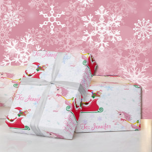 Unicorn Name Santa Magical Sleigh Add Girl's Gift Wrapping Paper