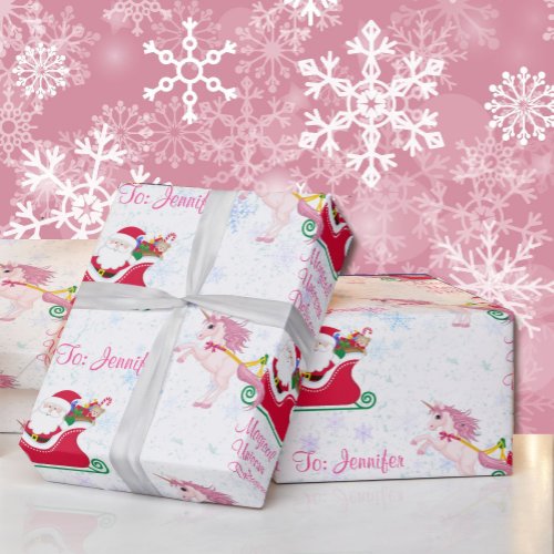Unicorn Name Santa Magical Sleigh Add Girls Gift Wrapping Paper